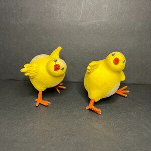 Vintage Set of 2 Handmade Decorative Clay Yellow Chick Easter Figurines 2.5"